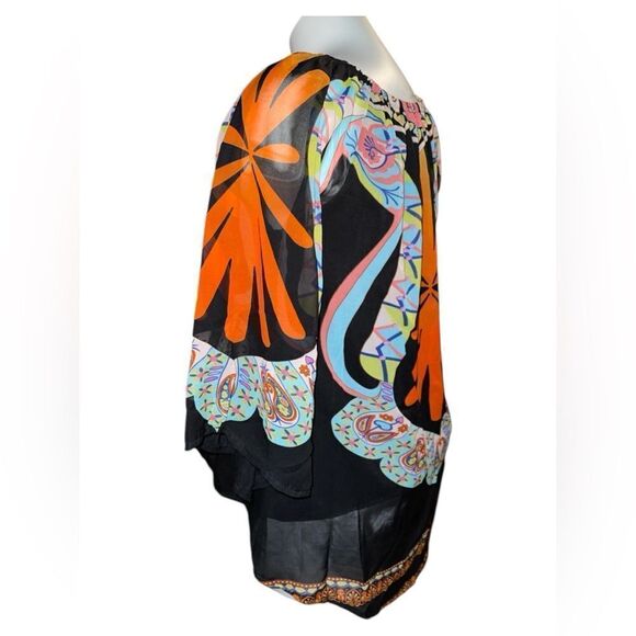 URBAN MANGOZ Small hi low blouse graphic print semi-sheer silky Layer Colorful - Picture 3 of 8